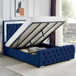 Interior Emporium Ltd Plush Velvet Ottoman Storage Bed with Gas Lift - King Size - Blue - thumbnail 2