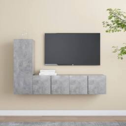 Berkfield Home 3 Piece TV Cabinet Set Concrete Grey Engineered Wood - thumbnail 2