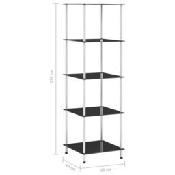 Berkfield Home 5-Tier Shelf Black 40x40x130 cm Tempered Glass - Size: 40 x 40 x 130 cm - thumbnail 6