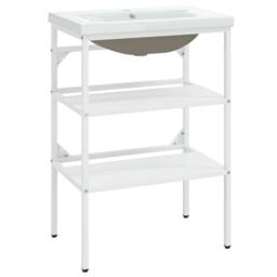Berkfield Home Elegant Bathroom Washbasin Frame with Built-in Basin White Iron - thumbnail 3