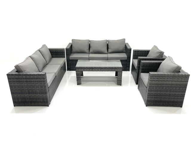 Fimous Rattan Garden Furniture Sofa Set with Coffee table Armchair Dark Grey Mixed - image 1