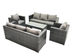 Fimous Rattan Garden Furniture Sofa Set with Coffee table Armchair Dark Grey Mixed - thumbnail 2