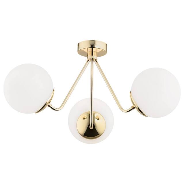 Netlighting Tomar Globe Ceiling 3 Light Opal Matt Brass Steel in Gold - image 1