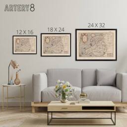 "Artery8 Hondius 1633 Wales Latin Early Map Framed Canvas Wall Art Print in Beige - Size: W12"" x H16""" - thumbnail 4