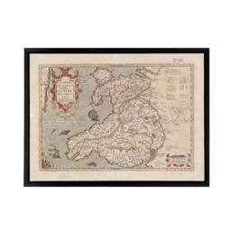 "Artery8 Hondius 1633 Wales Latin Early Map Framed Canvas Wall Art Print in Beige - Size: W12"" x H16""" - thumbnail 1