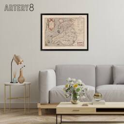 "Artery8 Hondius 1633 Wales Latin Early Map Framed Canvas Wall Art Print in Beige - Size: W12"" x H16""" - thumbnail 3