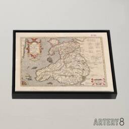 "Artery8 Hondius 1633 Wales Latin Early Map Framed Canvas Wall Art Print in Beige - Size: W12"" x H16""" - thumbnail 2