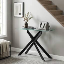 Costway Glass Console Table 115CM Entryway Table w/ Clear Tempered Glass Top in Black - thumbnail 8
