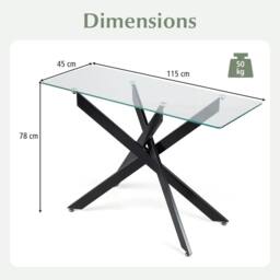 Costway Glass Console Table 115CM Entryway Table w/ Clear Tempered Glass Top in Black - thumbnail 6