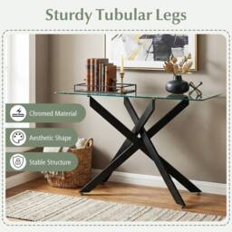 Costway Glass Console Table 115CM Entryway Table w/ Clear Tempered Glass Top in Black - thumbnail 5
