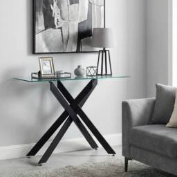 Costway Glass Console Table 115CM Entryway Table w/ Clear Tempered Glass Top in Black - thumbnail 4