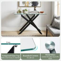 Costway Glass Console Table 115CM Entryway Table w/ Clear Tempered Glass Top in Black - thumbnail 9