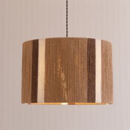 ValueLights Erica Natural Rattan Stripe Drum Ceiling Pendant Lamp Shade with LED Bulb