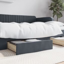 Berkfield Home Bed Storage Drawers 2 pcs Dark Grey Engineered Wood & Velvet - thumbnail 1
