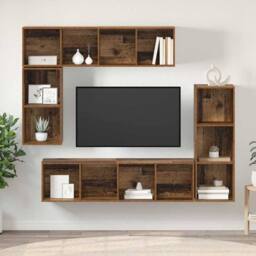 Berkfield Home Wall-mounted with Storage 4 pcs Old wood Engineered wood in Brown - thumbnail 4