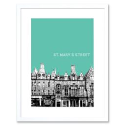"Artery8 Wall Art Print St Mary Street Edinburgh Scotland Landmark Teal Framed Art in White - Size: W7"" x H9""" - thumbnail 1