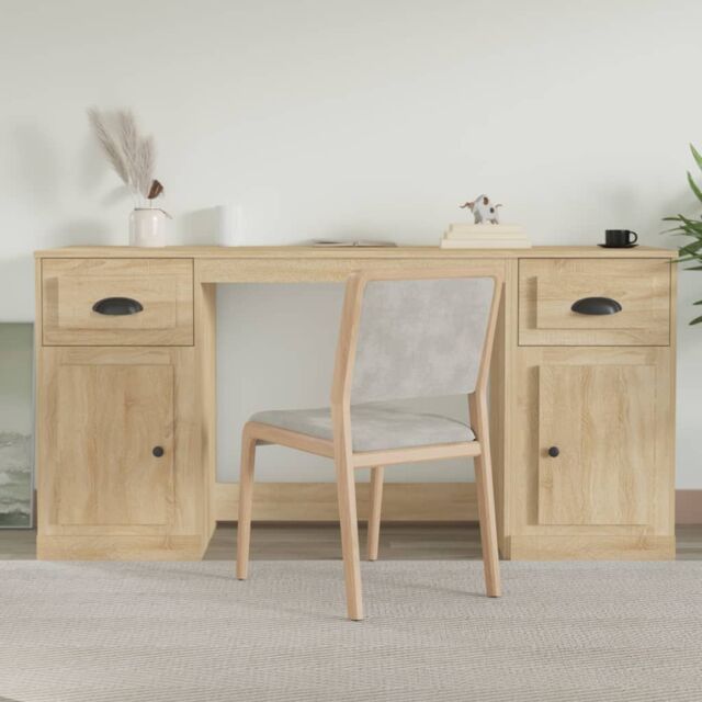 Berkfield Home Desk with Cabinet Sonoma Oak Engineered Wood in Brown - image 1
