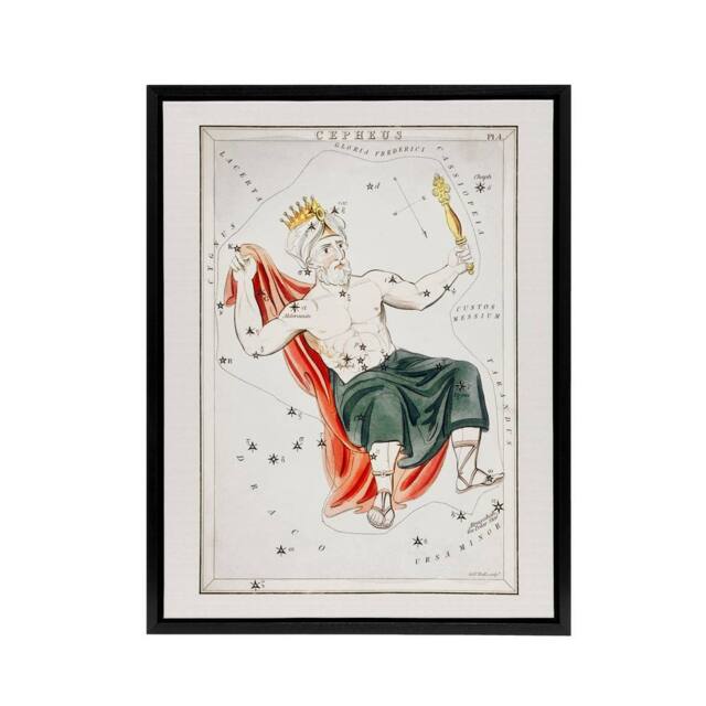"Artery8 Vintage Cepheus Constellation Illustration Hall Framed Canvas Wall Art in White - Size: W12"" x H16""" - image 1