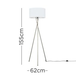 ValueLights Camden Brushed Chrome Tripod Floor Lamp with White Drum Lamp Shade - thumbnail 8