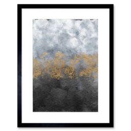 "Artery8 Wall Art Print Abstract Grey Gold Watercolour Art Framed 9x7 inch in Black - Size: W7"" x H9""" - thumbnail 1