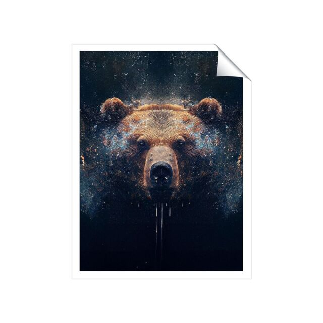 "Warren Reed - Designer Brown Bear Face Splashart Unframed Art Print - Size: W8"" x H10""" - image 1