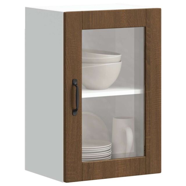 Berkfield Home Kitchen Wall Cabinet with Glass Door¬†Porto Brown Oak - image 1