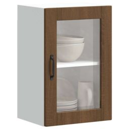 Berkfield Home Kitchen Wall Cabinet with Glass Door¬†Porto Brown Oak - thumbnail 1