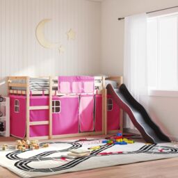 Berkfield Home Bunk Bed without Mattress with Slide & Curtains Pink 80x200 cm - thumbnail 1