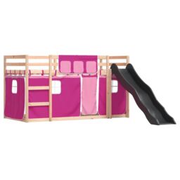 Berkfield Home Bunk Bed without Mattress with Slide & Curtains Pink 80x200 cm - thumbnail 3