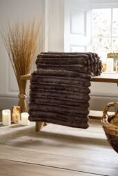 Deyongs Alnwick Supersoft Plush Cosy Autumn Ribbed Throw - 140x180cm in Chocolate - Size: 140 cm x 180 cm - thumbnail 1