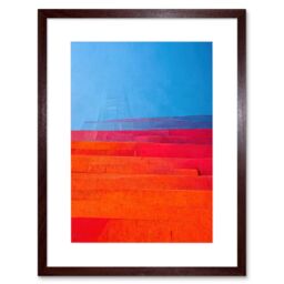 "Artery8 Wall Art Print Abstract Minimalist Steps Painting Blue Purple Pink Orange Red Artwork Framed 9X7 Inch in Brown - Size: W7"" x H9""" - thumbnail 1