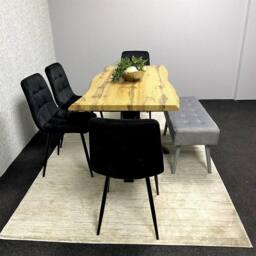 KOSY KOALA Dining Set with Velvet Chairs & Reinforced Wooden Benches in Brown - thumbnail 2