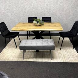 KOSY KOALA Dining Set with Velvet Chairs & Reinforced Wooden Benches in Brown - thumbnail 3