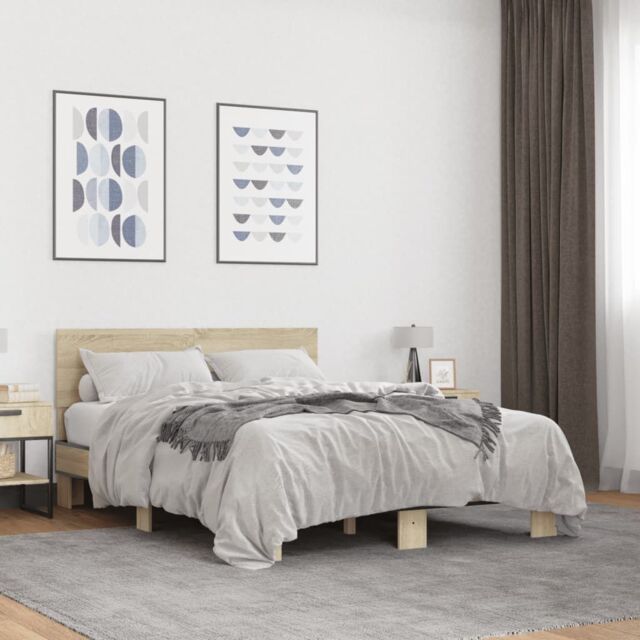 Berkfield Home Bed Frame without Mattress Sonoma Oak 140x190 cm in Brown - image 1