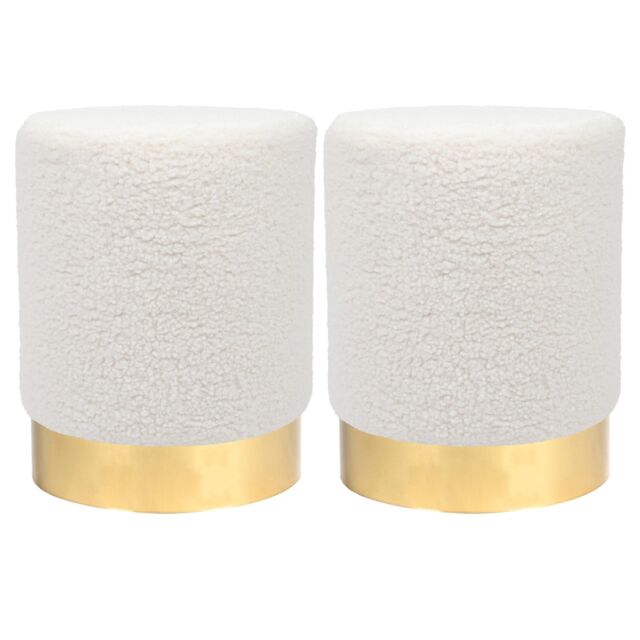 Harbour Housewares Round Boucle Footstools - H36 x D29cm - Cream - Pack of 2 - image 1