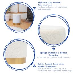 Harbour Housewares Round Boucle Footstools - H36 x D29cm - Cream - Pack of 2 - thumbnail 2