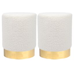 Harbour Housewares Round Boucle Footstools - H36 x D29cm - Cream - Pack of 2