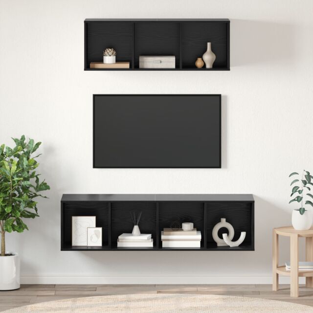 Berkfield Home TV Cabinet Set with Shelf Wall-mounted with Storage 2 pcs Black oak 37 x 37 x 142.5 cm - image 1