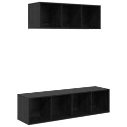 Berkfield Home TV Cabinet Set with Shelf Wall-mounted with Storage 2 pcs Black oak 37 x 37 x 142.5 cm - thumbnail 2