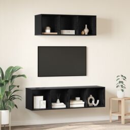Berkfield Home TV Cabinet Set with Shelf Wall-mounted with Storage 2 pcs Black oak 37 x 37 x 142.5 cm - thumbnail 4