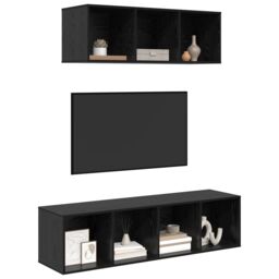 Berkfield Home TV Cabinet Set with Shelf Wall-mounted with Storage 2 pcs Black oak 37 x 37 x 142.5 cm - thumbnail 3