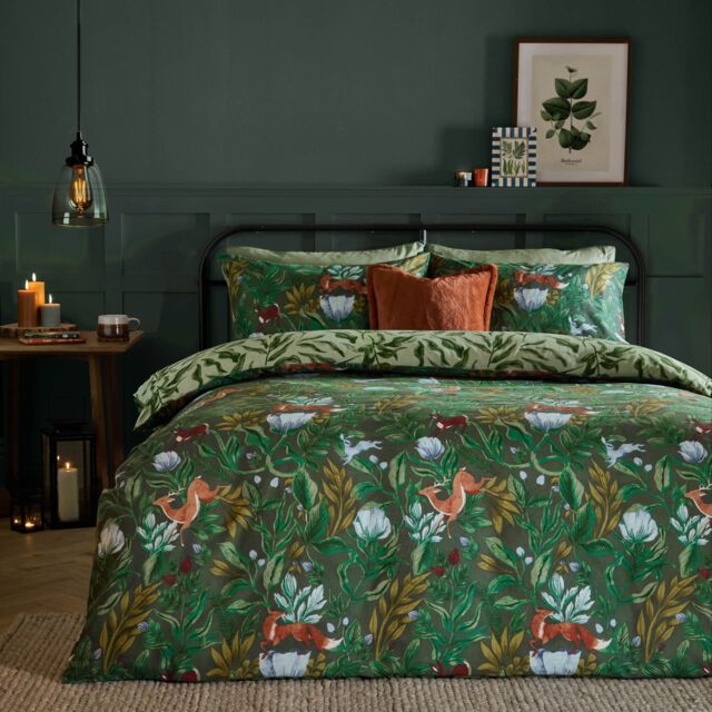 Furn Into The Woods Printed Reversible Duvet Cover Set in Blue - Size: King - image 1