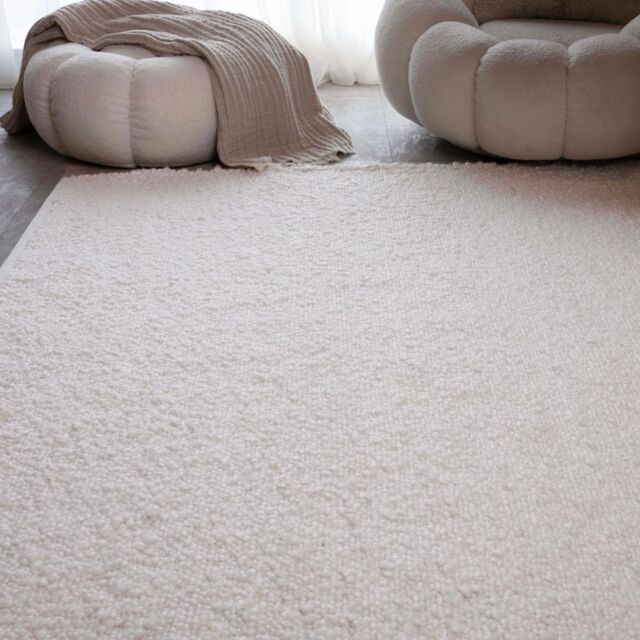 The Rug Shop UK Cream Handmade Modern Plain Polyester Easy to Clean Area Rug - Size: 160 cm x 230 cm - image 1