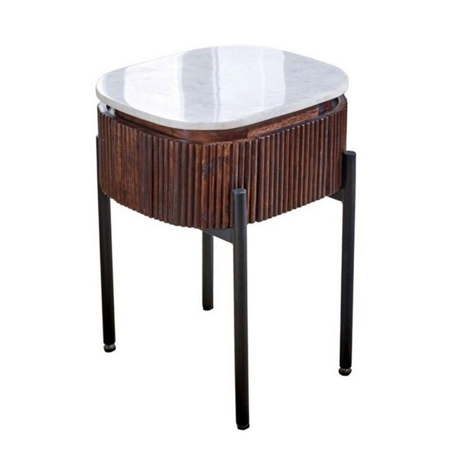 Indian Hub Opal Bedside Table with Marble Top & Metal Legs - - L40 x W45 x H60 cm in Brown - image 1