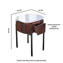 Indian Hub Opal Bedside Table with Marble Top & Metal Legs - - L40 x W45 x H60 cm in Brown - thumbnail 9