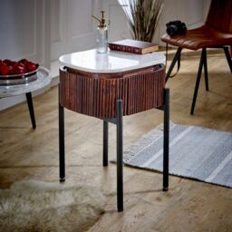 Indian Hub Opal Bedside Table with Marble Top & Metal Legs - - L40 x W45 x H60 cm in Brown - thumbnail 4