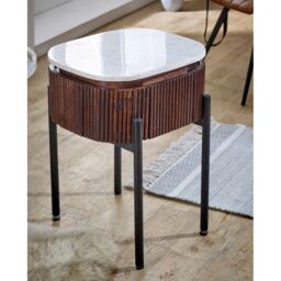 Indian Hub Opal Bedside Table with Marble Top & Metal Legs - - L40 x W45 x H60 cm in Brown - thumbnail 5