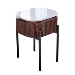 Indian Hub Opal Bedside Table with Marble Top & Metal Legs - - L40 x W45 x H60 cm in Brown - thumbnail 1