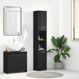 Berkfield Home Sturdy Bathroom Cabinet Black 30x30x183.5 cm Engineered Wood - thumbnail 2