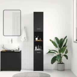 Berkfield Home Sturdy Bathroom Cabinet Black 30x30x183.5 cm Engineered Wood - thumbnail 1